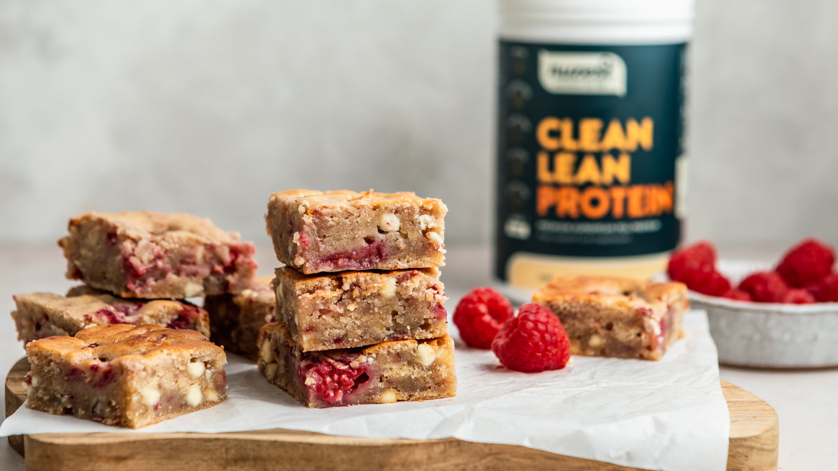 Vegan Raspberry and White Chocolate Blondies - Nuzest UK